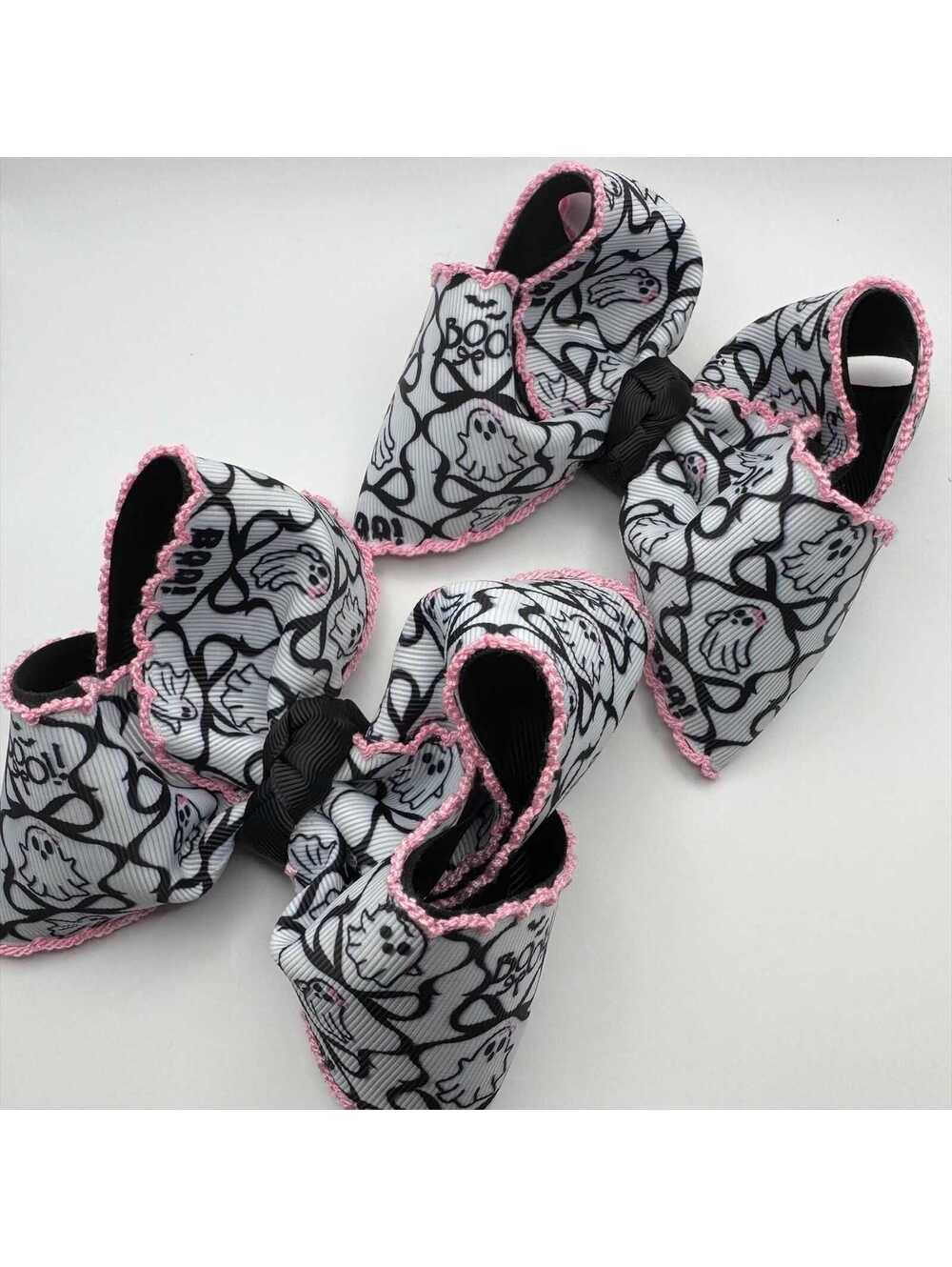 Halloween Ghost Piggy Hair Bow Set 4 Inches